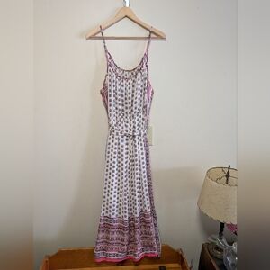 Gap Printed Midi Sundress Tie Waist Pink Boho Floral XL NWT